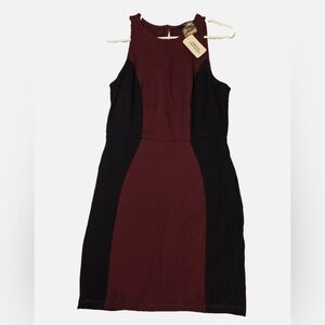New Womens Forever 21  Burgundy/ Black Colorblock Bodycon Sleeveless dress LARGE